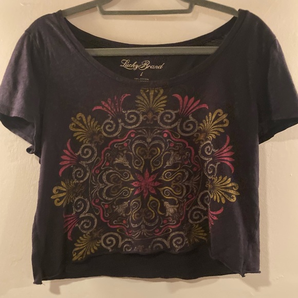 Lucky Brand Large navy crop top t shirt with wide neck mandala pattern - Picture 1 of 4